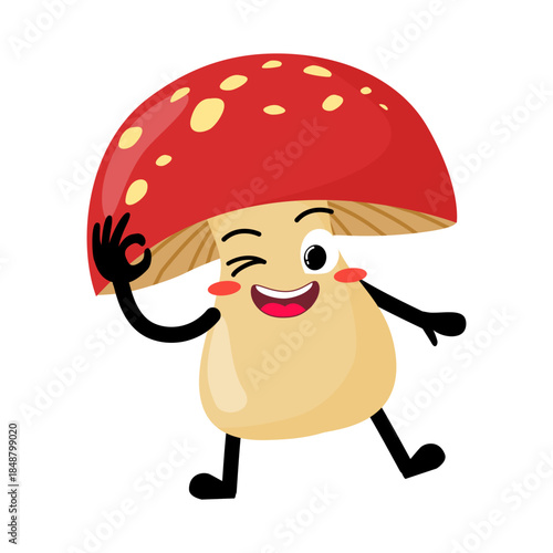 Cute Hand Drawn Mushroom Giving Okay Sign