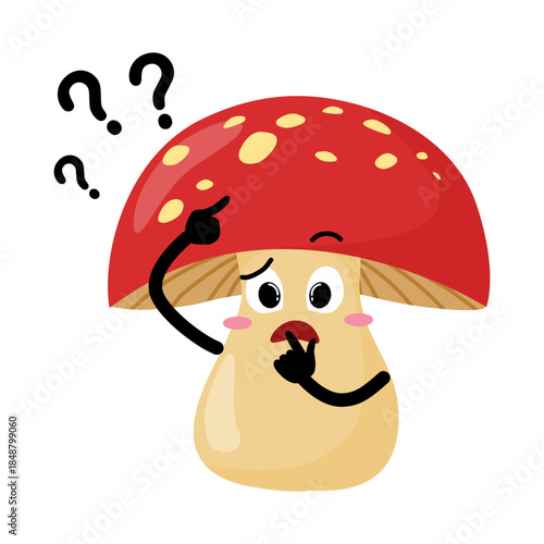 Cute Hand Drawn Mushroom Questioning and Thinking