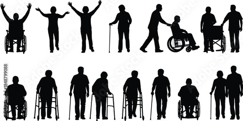 Silhouettes of diverse senior adults and people with disabilities, celebrating an active, supported, and independent lifestyle.