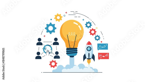 Innovative business ideas launching with teamwork and creative solutions