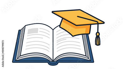 Graduation cap on open book for education and learning