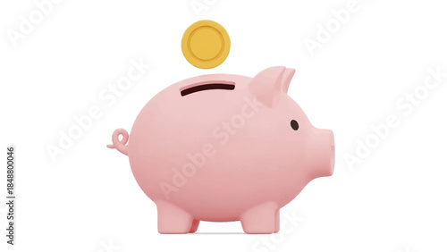 Cute pink piggy bank with coin insertion for saving money