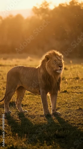 Wallpaper Mural Majestic lion standing in sunlight on grassy plain Torontodigital.ca