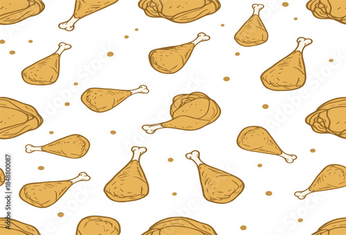 ProfVinCrFried Chicken Drumsticks Seamless Pattern Hand Drawn Fast Food Background Vectorispy Fried Chicken Drumsticks in Stripe