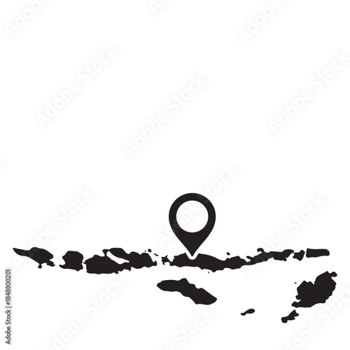 Nusa Tenggara islands archipelago map with location marker vector icon illustration, ideal for regional mapping, travel routes, and geographic visuals.