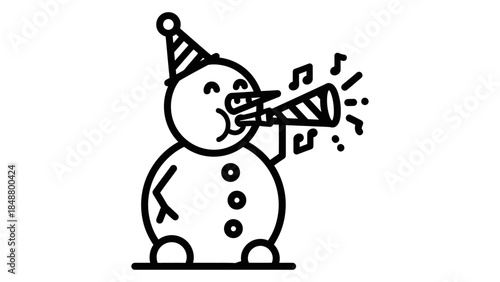 Snowman Celebrating with Party Horn