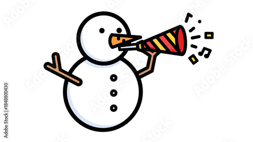 Snowman Celebrating with Party Horn