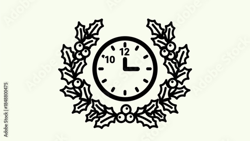 Christmas Time Illustration with Clock