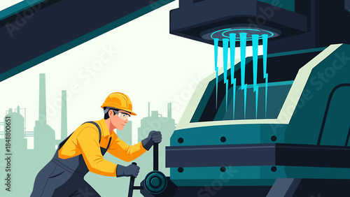 Skilled worker operating heavy machinery in industrial setting.