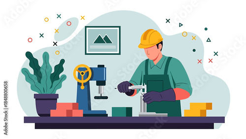 Skilled craftsman working diligently on a machine in a workshop setting.