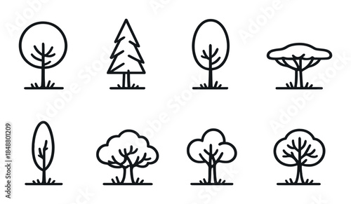 Minimalistic tree icons set on subtle gradient background
