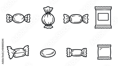 Assorted candy outlines on gradient background