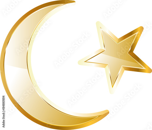 Crescent star gold icon. Isolated on transparent background.