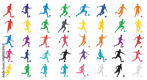 Silhouette Collection of Soccer Players in Various Poses and Colors