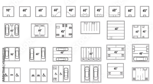 Comprehensive Assortment of Overhead Parking Lot Designs and Vehicular Space Layouts for Planning
