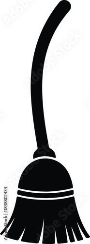 Vector Classic curved handle magic witch broom cleaning tool silhouette Illustration