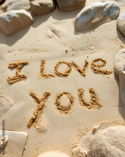 I love you message, handwritten message, sand writing, spice writing, grainy texture, romantic message, love message, affectionate, heartfelt, Valentine, love concept, romantic, cozy, intimate, 