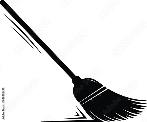 Vector classic sweeping broom cleaning equipment for household and commercial use silhouette Illustration
