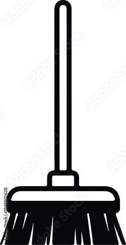 Vector household cleaning long handle push broom sweeping tool silhouette Illustration