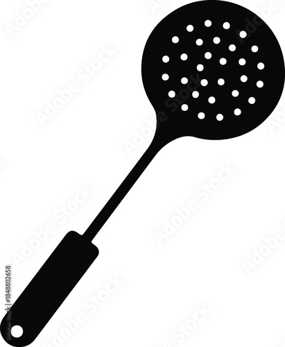 Vector Kitchen skimmer cooking utensil tool isolated graphic design black silhouette Illustration