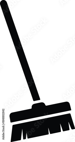 Vector Simple Black House Cleaning Push Broom Tool Maintenance silhouette Illustration