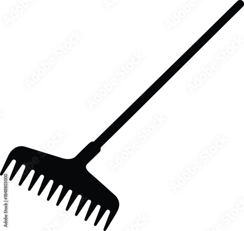 Vector Simple garden leaf rake tool black silhouette isolated on white silhouette Illustration