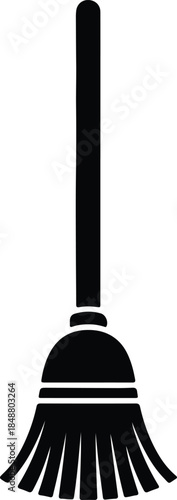 Vector traditional stick broom silhouette symbol for sweeping and housekeeping tasks silhouette Illustration