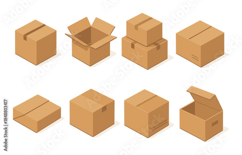 Variety of cardboard boxes on brown gradient background