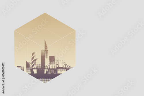 Minimal hexagon city background with abstract geometric design