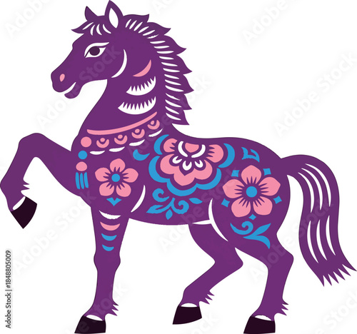 Purple Horse with Floral Decorative Patterns
