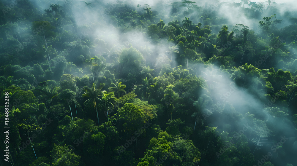 Fototapeta premium aerial view of dense tropical rainforest canopy
