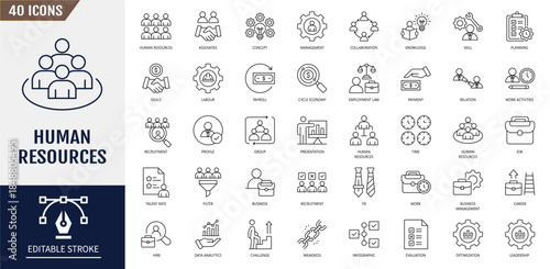 Human resources icon set. Containing employee, work, organization structure, business, industry, cycle economy and more. Vector illustration
