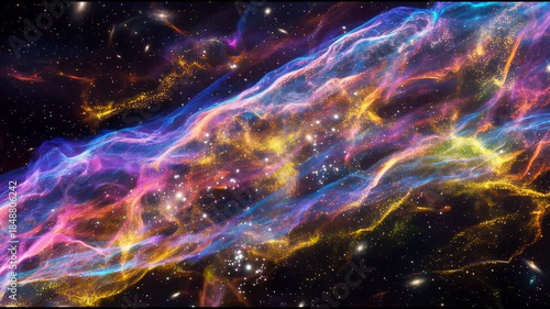 Abstract cosmic illustration featuring vibrant nebula and star formations. Concept of outer space exploration, science, and astronomy.