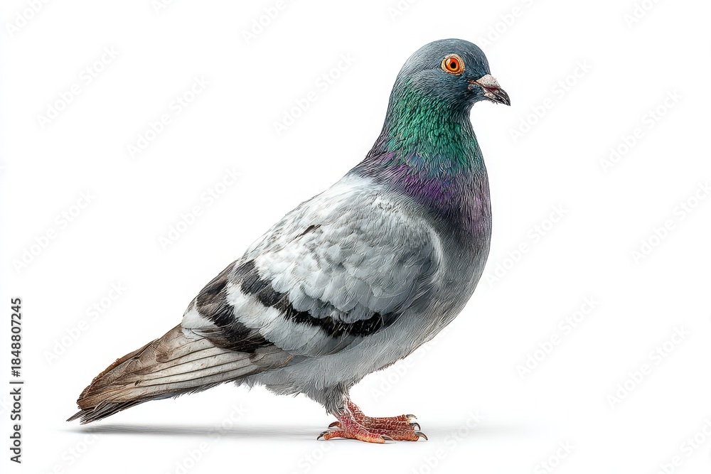 Fototapeta premium Full-body studio portrait of a racing pigeon on a pristine white background