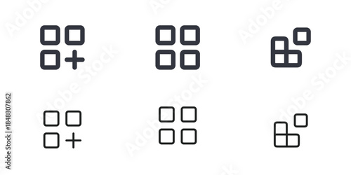 app grid menu and widget tiles icons set dashboard launcher ui outline vector
