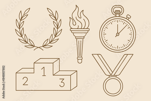 Olympic Symbols and Awards Icons for Sports, Competition, and Achievement Recognition