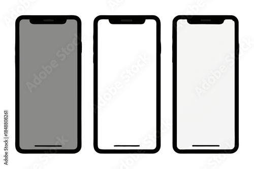 Three smartphone mockups displaying different screen colors and damage
