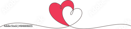 Two hearts intertwined with single line drawing, symbol of love Vector