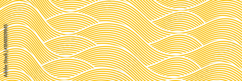 Yellow instant noodle, pasta and spaghetti texture with geometric wavy lines. Ramen, pasta vector pattern. Background abstract food illustration