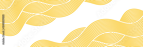 Yellow instant noodle, pasta and spaghetti texture with geometric wavy lines. Ramen, pasta vector pattern. Background abstract food illustration
