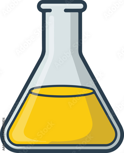 Laboratory Erlenmeyer Flask with Yellow Liquid Vector Graphic Icon for Science and Education Purposes