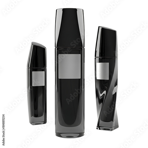 Three glass perfume bottles isolated on transparent background