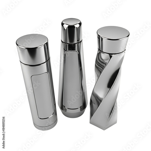 Three silver salt and pepper shakers isolated on transparent background