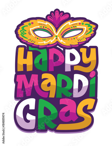 Mardi Gras - hand drawn doodle lettering quote. Lettering for t-shirt design, mug print, bag print, clothes fashion. 100% hand drawn vector image.
