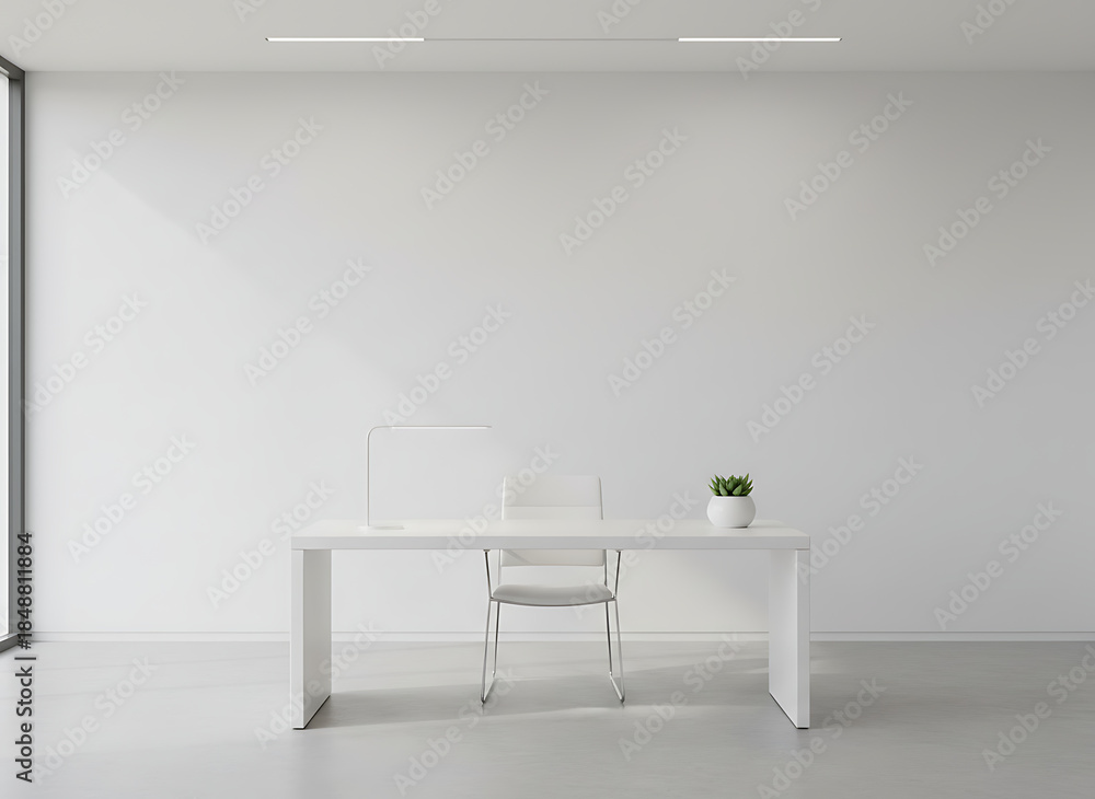 Fototapeta premium Minimal white home office workspace interior