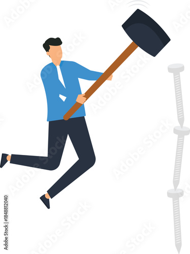 Misinformation concept with megaphone mask shouting at confused businessman. Fake news, verbal abuse, false advertising, business conflict, employee stress, manipulation, negative feedback.