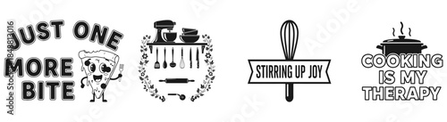Culinary Art: Embrace the charm of diverse food elements, where the art of cooking meets delectable delight. Perfect for foodies, this illustration showcases kitchen tools and culinary catchphrases