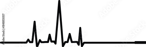 Black heart beat line illustration showing medical EKG pulse rhythm isolated on white background for cardiology concept vector art