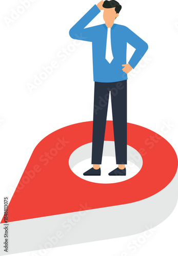 Business man looking through telescope from key hole for business vision market research future opportunity strategic planning competitor analysis data discovery and business growth