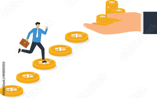 Business challenge concept with confused man facing scary ghost. Corporate stress and anxiety disorder metaphor with inner demon representing fear and overcoming obstacle for problem solving.